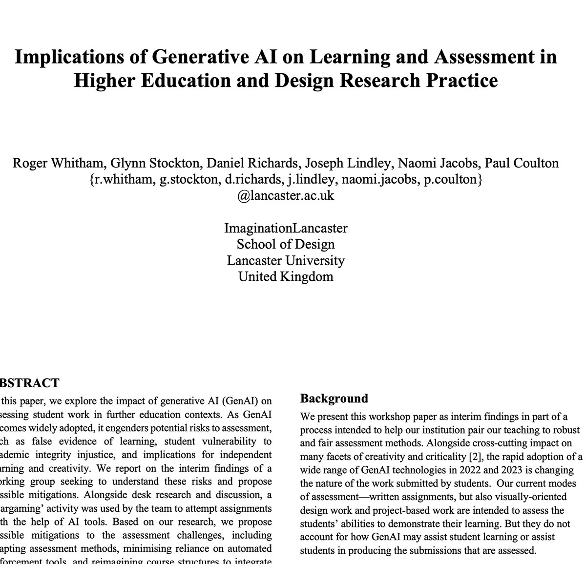 Implications of Generative AI on Higher Education Assessment and Design Research