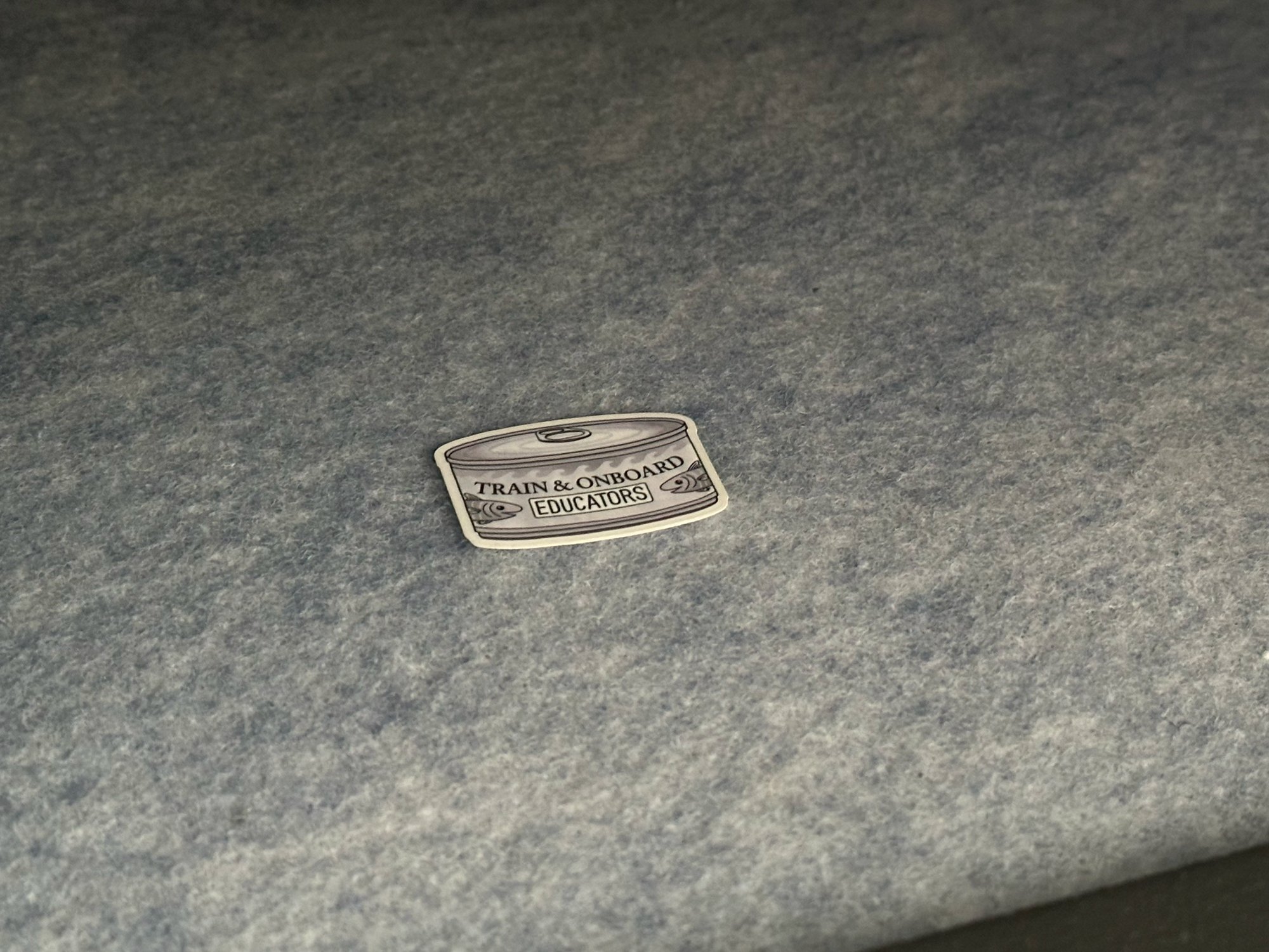 Close up of a heuristic sticker on the grey felt floor of the safe